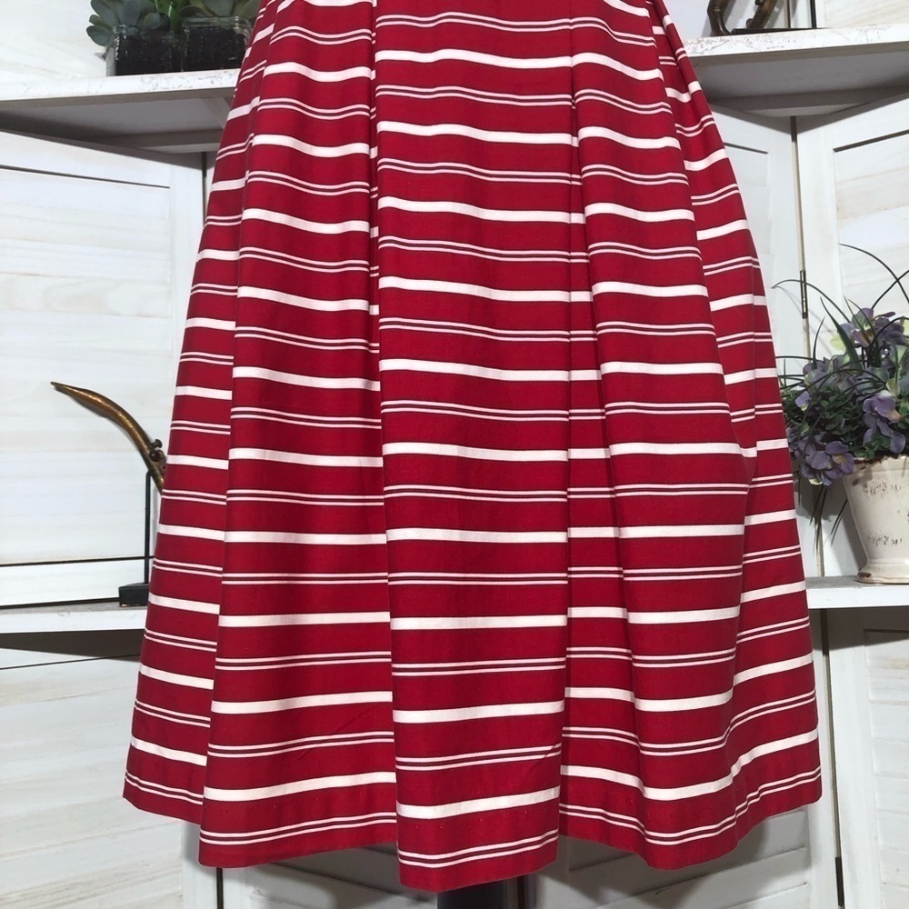 Vintage 80s Lucy Red and White Striped Cotton Nautical Midi Dress S - Picture 12 of 13
